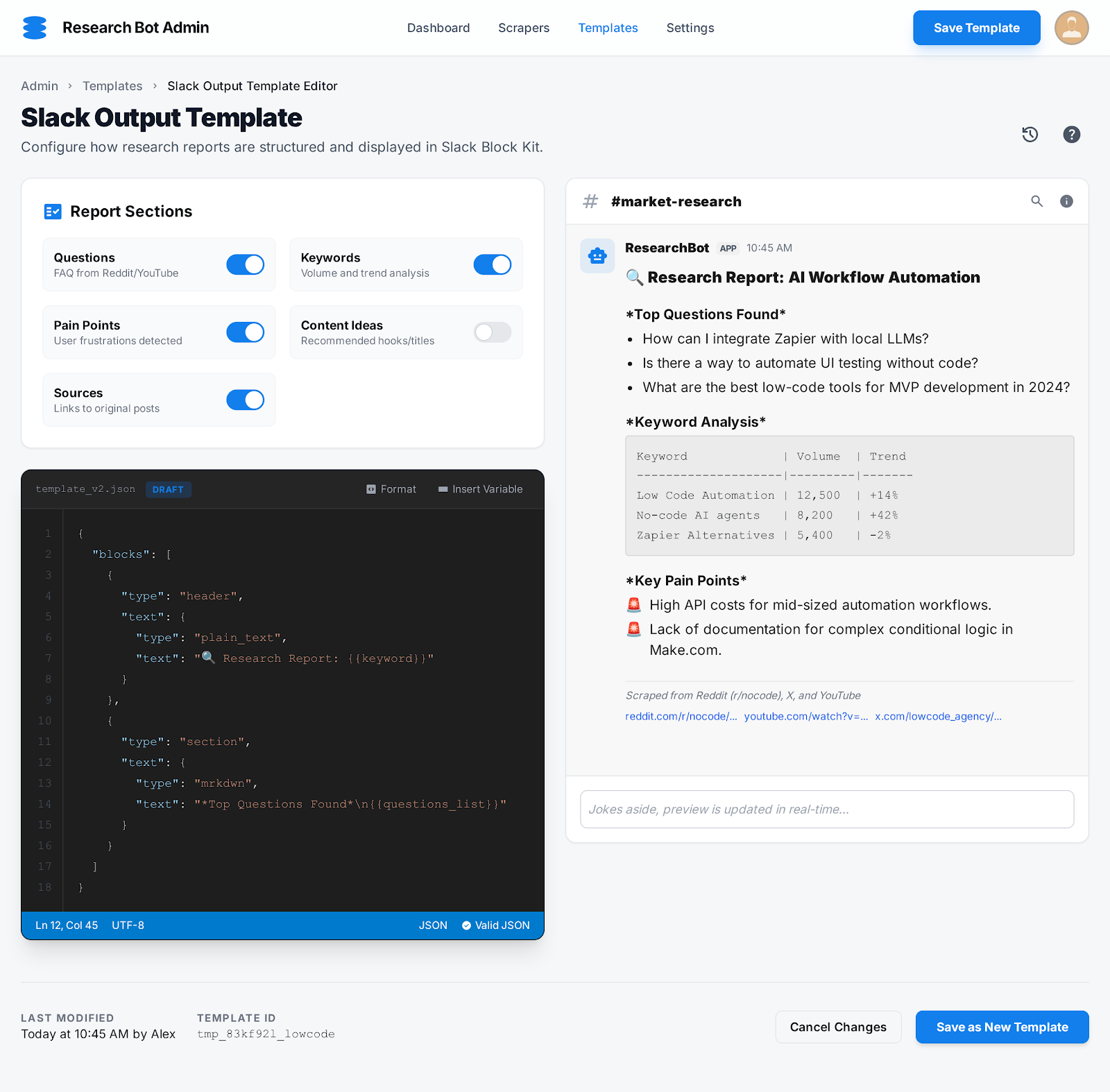 Research Bot Template Editor